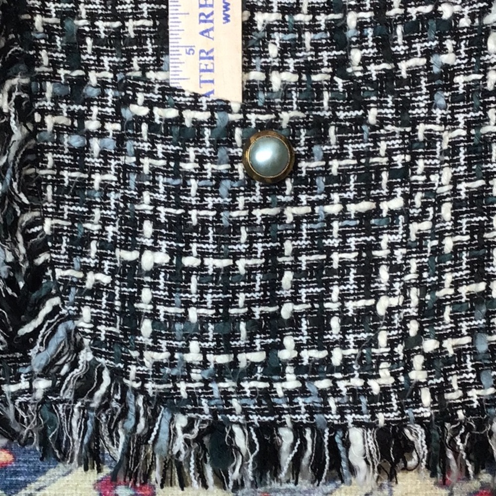 Ninety Tweed Fringe Front Pockets Lined Suit Jacket Sz.10
